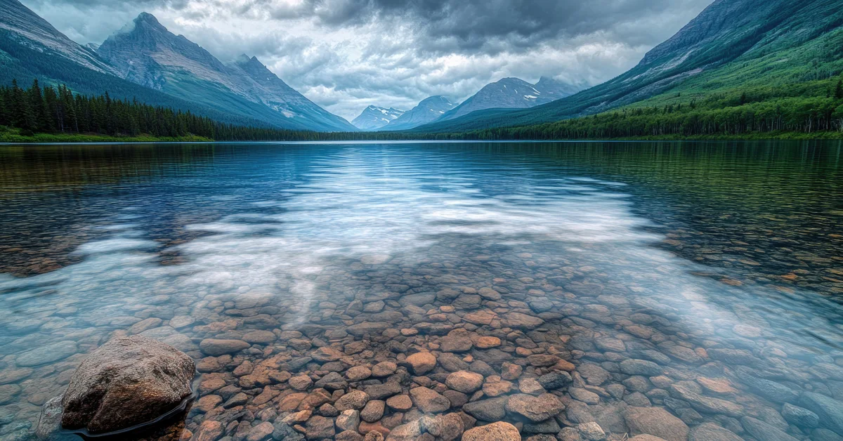 A vast, glassy lake reflects an overcast sky, symbolizing harmony and progress in I Ching Hexagram 19, 'Approach'.