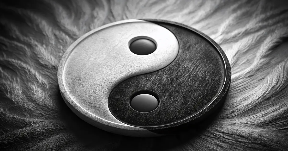 Intricate black-and-white design of a Yin-Yang symbol, illustrating the essence of Yin-Yang philosophy and balance.