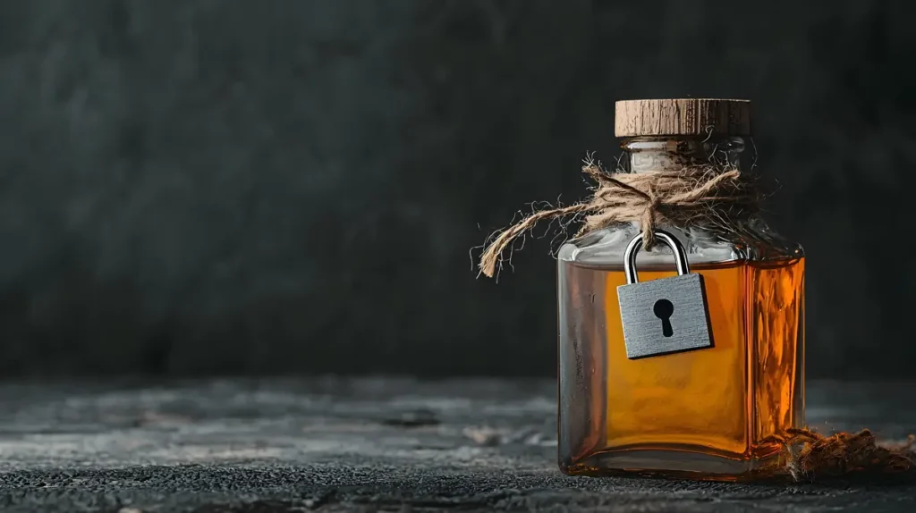 A locked bottle symbolizing restraint and the importance of controlling impulses, as taught in Hexagram 26.