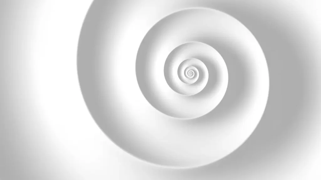 Abstract Fibonacci spiral symbolizing balance and growth with the I Ching for Relationships and understanding hexagrams.