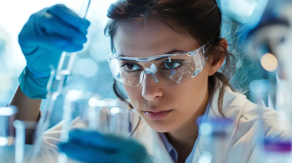 A researcher in a lab, symbolizing the cognitive and creative benefits of applying Yin-Yang Principles in Music and I Ching philosophies to artistic practices.